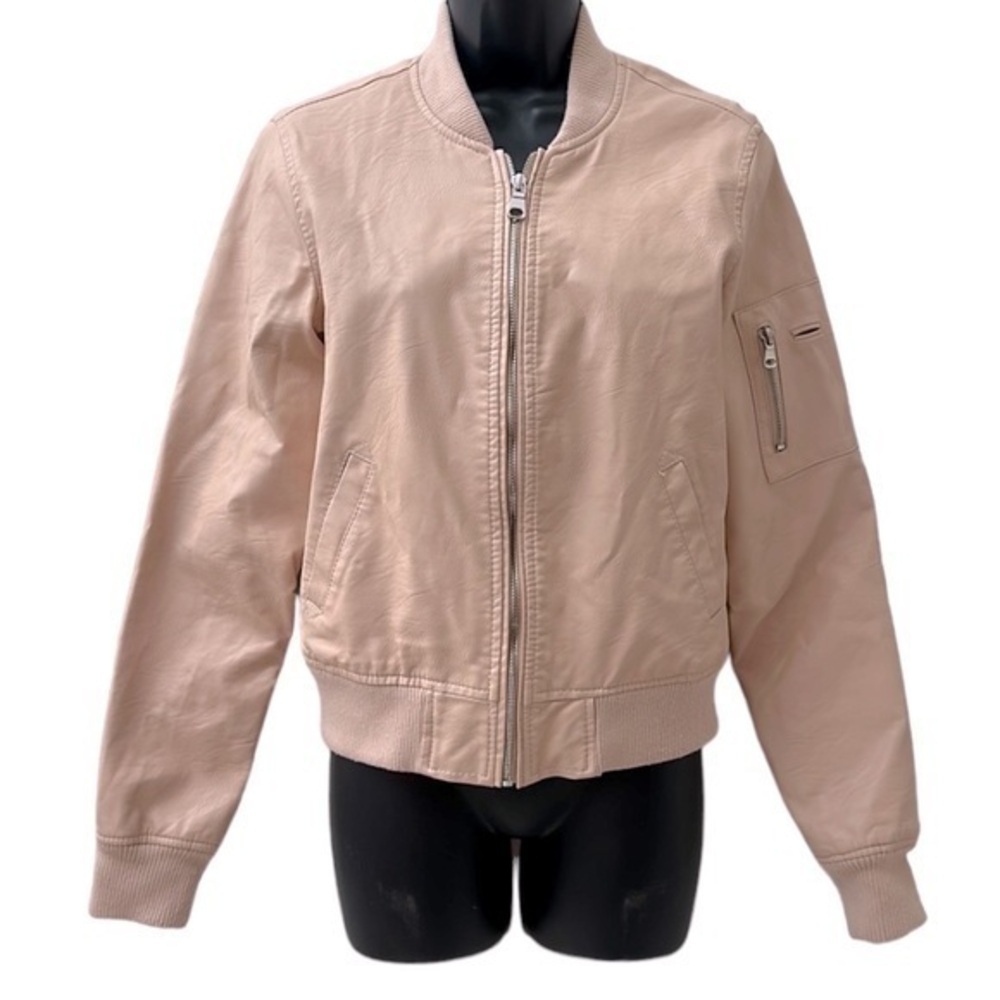 Ci Sono Light‎ Pink / peach Faux Leather Full Zip Bomber Jacket Size small (594)